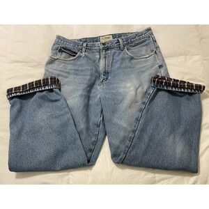 L.L. Bean Flannel Lined Natural Fit Blue Denim Jeans Mens Size 36X29 Outdoors